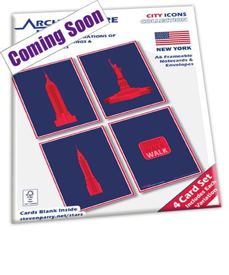 New York City Icons Singles - 4  Card Set £11.99 Includes Empire State Building, Chrysler Building, Dont Walk Sign, Statue Of Liberty Cards